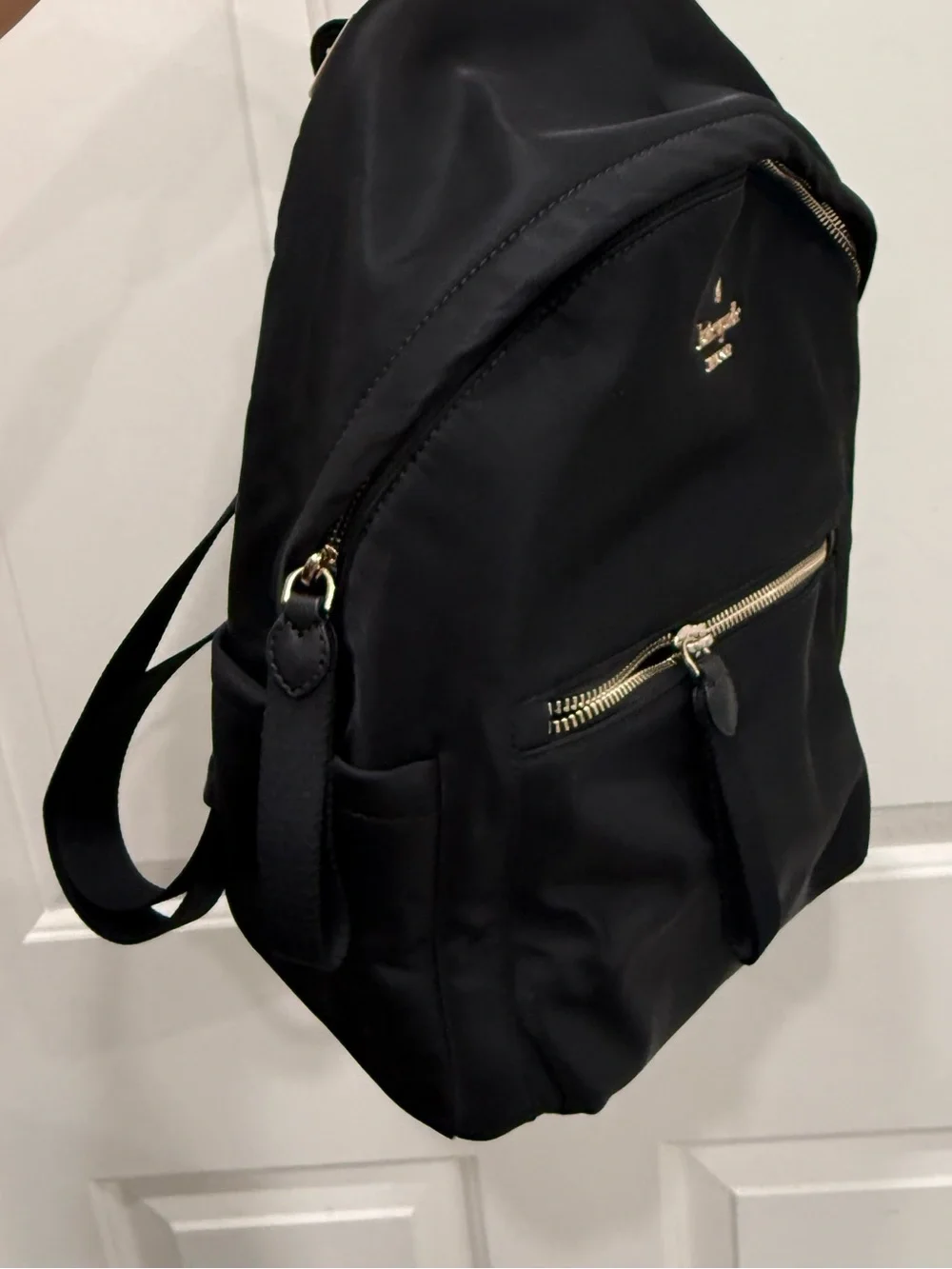 Kat Spade NY Chelsea Black Nylon Compact Backpack with Front Zip Pocket